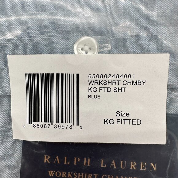 Ralph Lauren Workshirt Chambray Cotton King Size Extra Deep Fitted Sheet, Blue - Picture 6 of 12